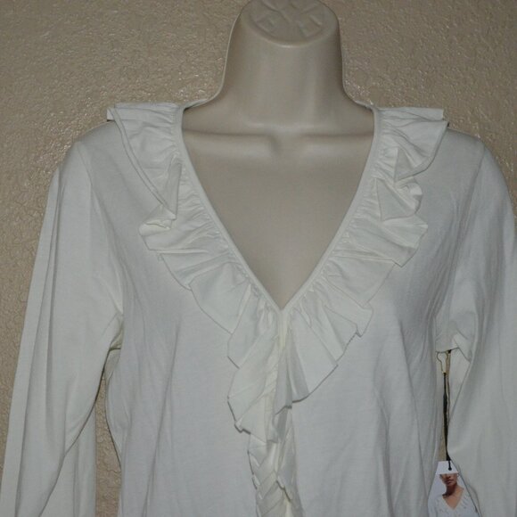 NWT $138 Sz XS Nation Los Angeles Giorgio V Neck Flounce Long Sleeve Top - Picture 4 of 8